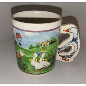 Vintage Duck Mug Interpur Made In Taiwan - White Ducks Hot Air Balloon! RARE!
